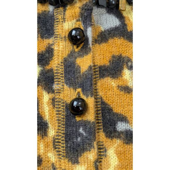 Magaschoni Womens Cashmere Sweater Cardigan L Animal Print Beaded Collar Mobwife - Picture 7 of 16